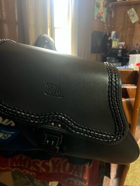 Black Motorcycle Duffel Saddle Bags with Braided Trim